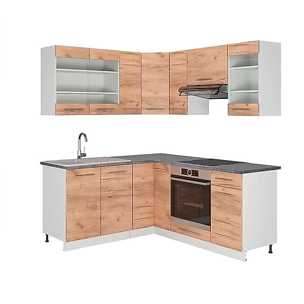 Vicco Fame-Line Eckküche Goldkraft Eiche/Weiß 160 x 190 cm AP Anthrazit günstig online kaufen