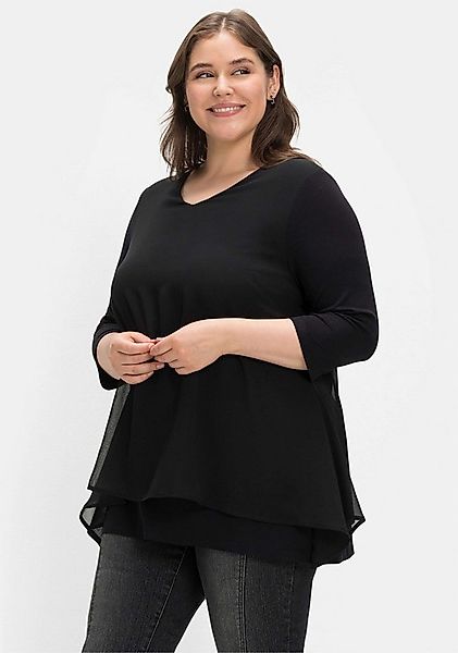 Sheego T-Shirt 3/4-Arm-Shirt 3/4-Arm mit Chiffon-Oberteil günstig online kaufen