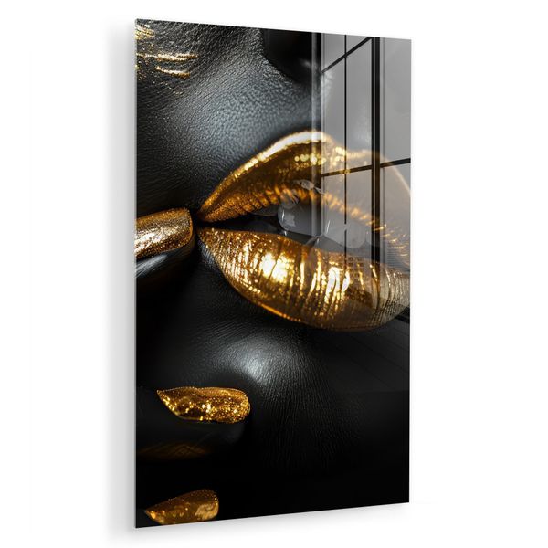 MuchoWow Acrylglasbild Lippen - Gold - günstig online kaufen