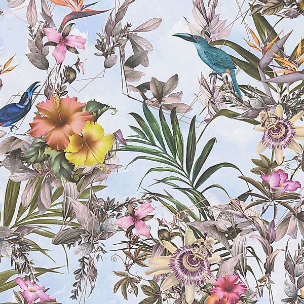 PROFHOME 381784-GU Blumen Tapete Floral Matt Weiß Grün Gelb Blau 0,53 m x 1 günstig online kaufen