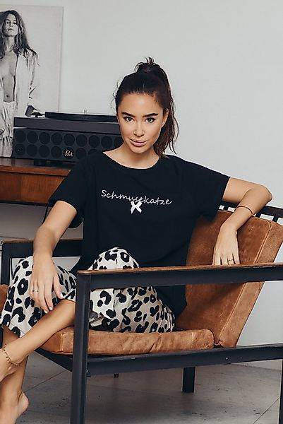 Louis & Louisa Capri-Pyjama Louis & Louisa Pyjama Capri 'Schmusekatze' Schw günstig online kaufen