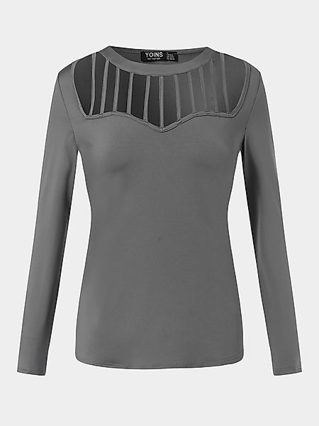 YOINS Grau ausgeschnittenes rundes Langarm-T-Shirt mit langen Ärmeln günstig online kaufen