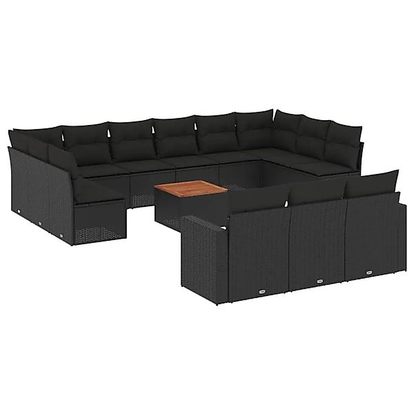 vidaXL 14-Tlg Garten-Sofagarnitur mit Kissen Schwarz Poly Rattan 3224361 günstig online kaufen
