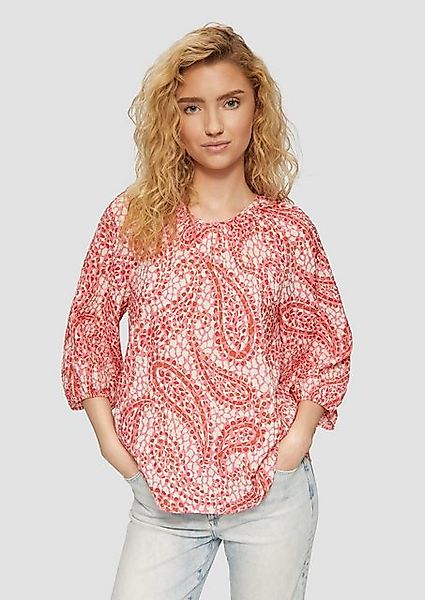 s.Oliver Langarmbluse Gemusterte Relaxed-Fit-Bluse mit Raffungen und Raglan günstig online kaufen