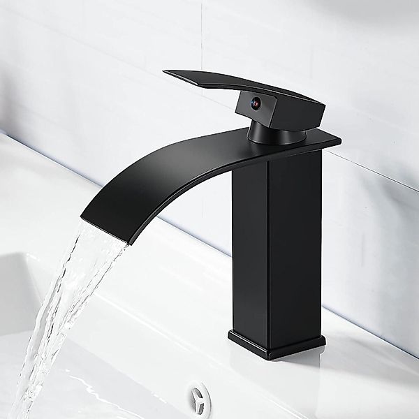 LuxusKollektion Waschtischarmatur Wasserhahn Bad Schwarz Wasserfall günstig online kaufen