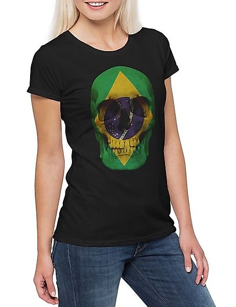 Urban Backwoods Print-Shirt Classic Brasil Skull Flag Damen T-Shirt Totenko günstig online kaufen