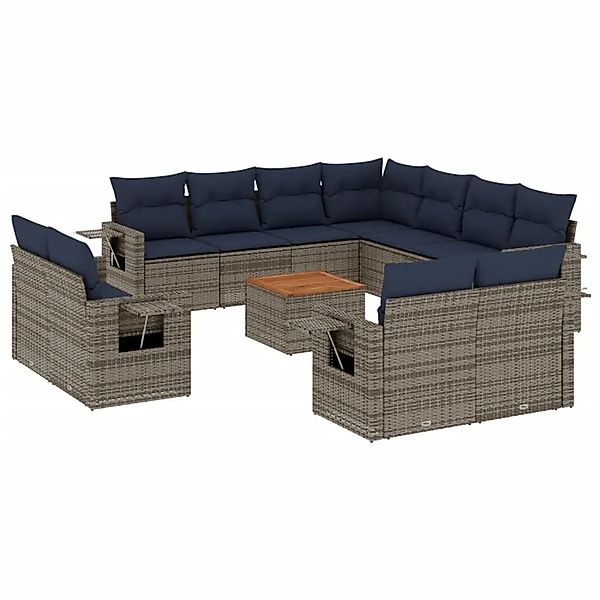 vidaXL 12-Tlg Gartensofa-Set mit Kissen Grau Polyrattan 3224829 günstig online kaufen