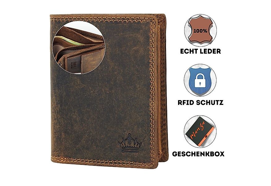 Manza Geldbörse Geldbörse Herren Braun mit RFID Schutz, Geheimfach und Gesc günstig online kaufen