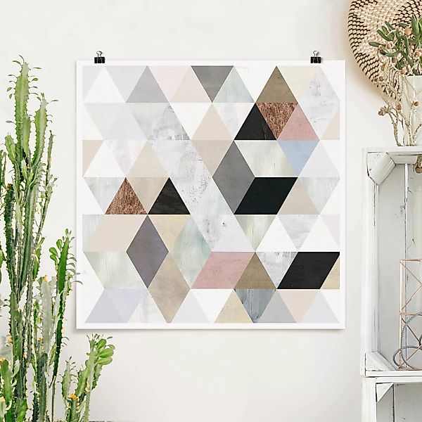 Poster - Quadrat Aquarell-Mosaik mit Dreiecken I günstig online kaufen