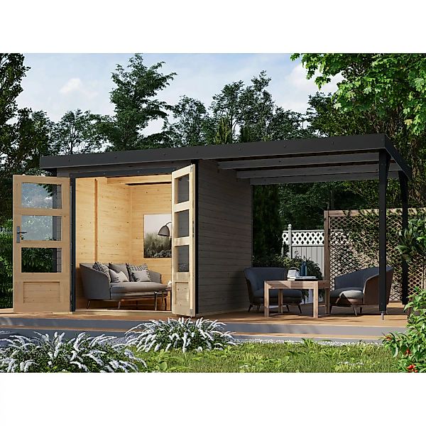 Karibu Gartenhaus Set Ernesto B Terragrau-Anthrazit mit Anbaudach 4,45 m² günstig online kaufen