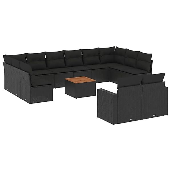 vidaXL 13-Tlg Garten-Sofagarnitur mit Kissen Schwarz Poly Rattan 3256685 günstig online kaufen