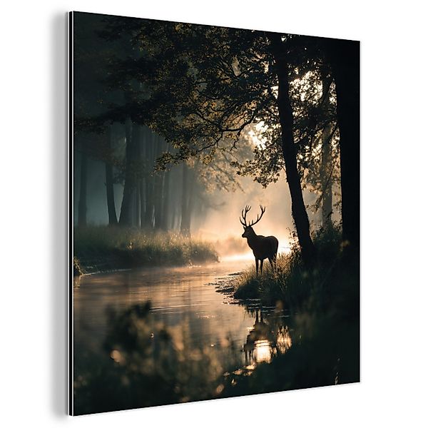 MuchoWow Metallbild Hirsche - Waldbach - günstig online kaufen