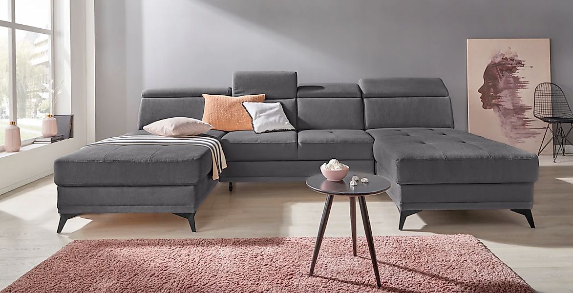 Home affaire Wohnlandschaft "Cardiz U-Form" inkl.Kopfteilverstellung und Fe günstig online kaufen