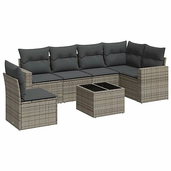 vidaXL 7-tlg Garten-Sofagarnitur mit Kissen Grau Poly Rattan Modell 19 günstig online kaufen