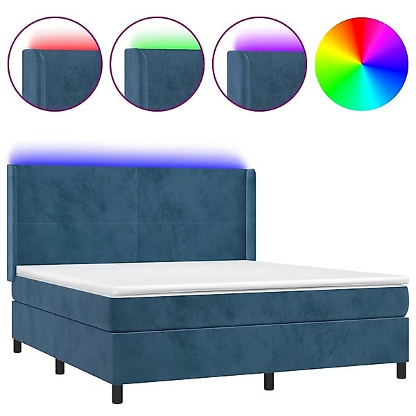 vidaXL Boxspringbett mit Matratze & LED Dunkelblau 160x200 cm Samt 3139455 günstig online kaufen