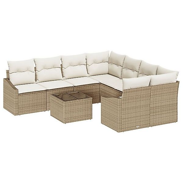 vidaXL Loungesofa 9-tlg. Garten-Sofagarnitur mit Kissen Beige Poly Rattan, günstig online kaufen
