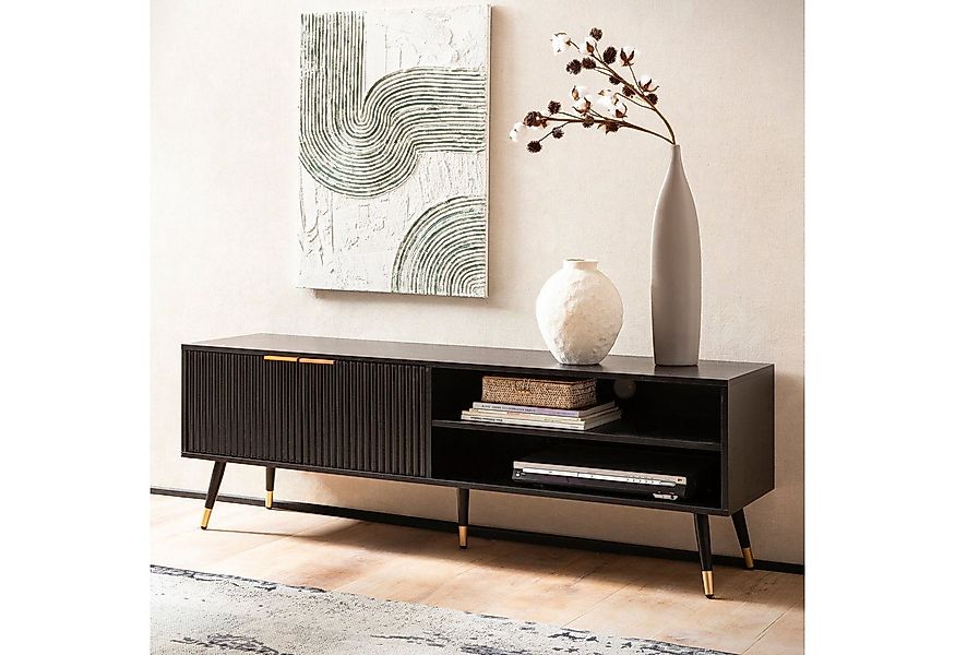 FINEBUY Lowboard FB103280 TV Schrank 150 cm Schwarz Türen Fernsehkommode Ei günstig online kaufen