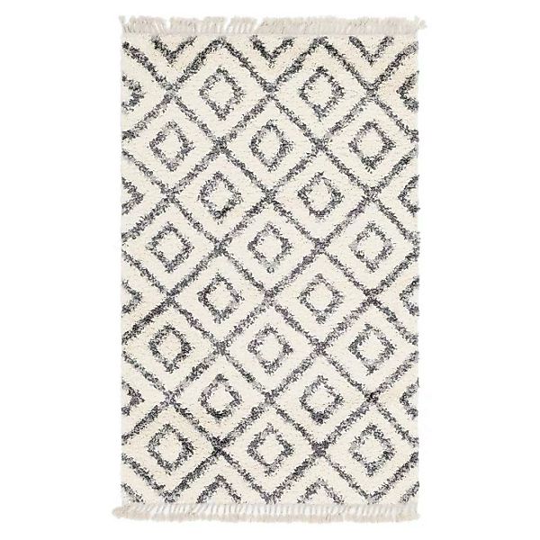 Teppich Shaggy Hochflor in Cremefarben und Grau geometrischem Muster günstig online kaufen