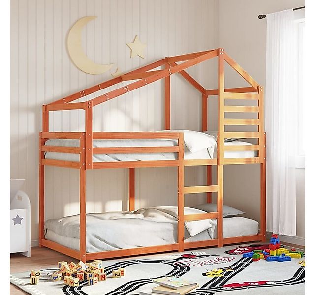 vidaXL Bett, Etagenbett mit Dach Wachsbraun 80x200 cm Massivholz Kiefer günstig online kaufen