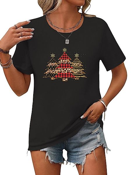 PYLIKE Rundhalsshirt Damen Bequemes Festlich Kurzarmbluse Weihnachtsbaum Pr günstig online kaufen