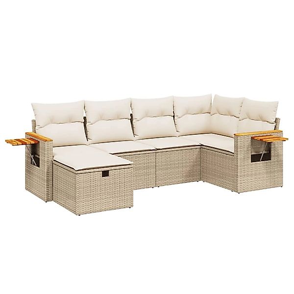 vidaXL 6-Tlg Garten-Sofagarnitur mit Kissen Beige Poly Rattan 3265517 günstig online kaufen