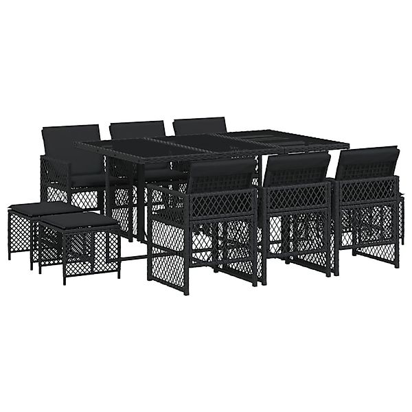 vidaXL 11-tlg Garten-Essgruppe mit Kissen Schwarz Poly Rattan Modell 59 günstig online kaufen