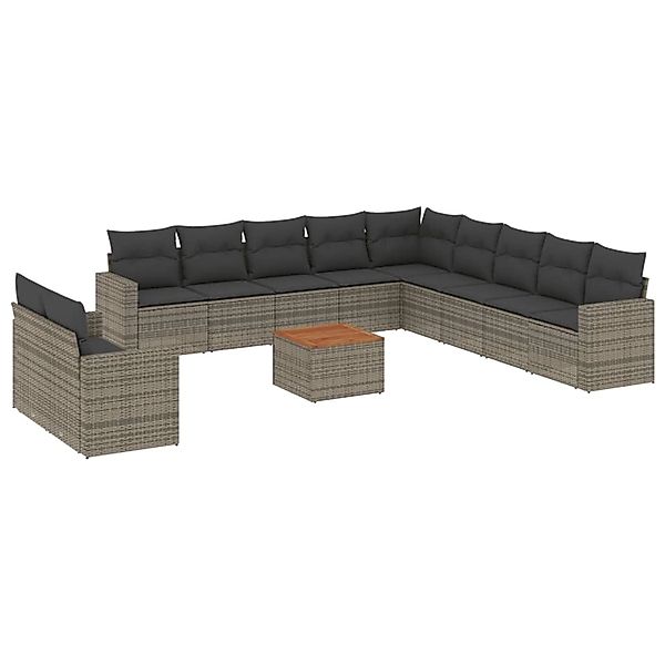 vidaXL 12-Tlg Garten-Sofagarnitur mit Kissen Grau Poly Rattan 3224205 günstig online kaufen