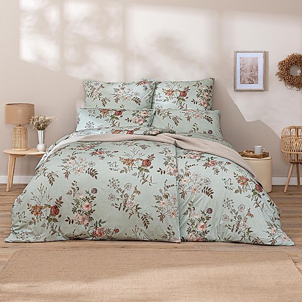 Estella Interlock Jersey Bettwäsche Perla 6913-532 Blumen Mint 135x200 günstig online kaufen