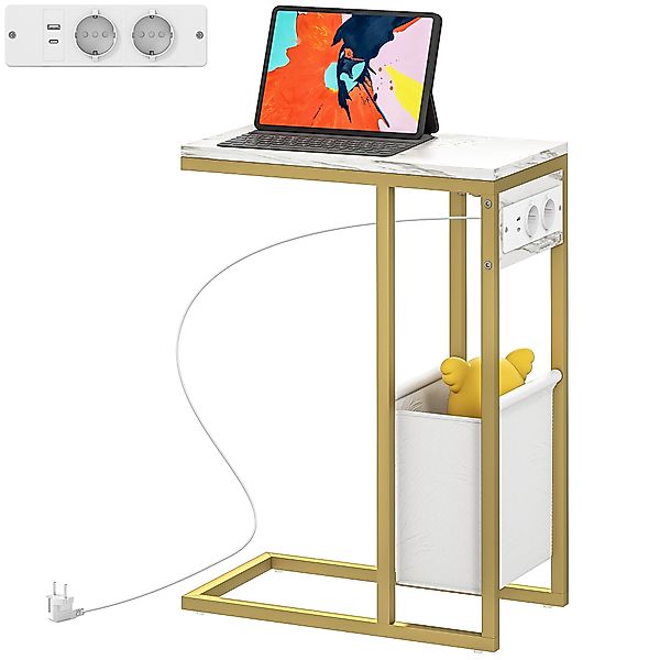 HOMCOM Beistelltisch mit Ladestation, schmaler C-Form Beistelltisch mit Sto günstig online kaufen