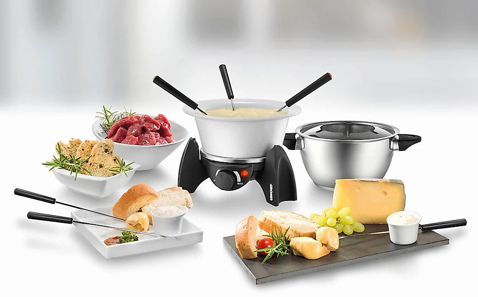 Unold Elektro-Fondue "48615" Edelstahl-Fonduetopf plus feuerfestem Keramikt günstig online kaufen