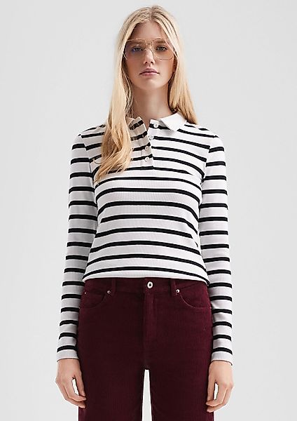 QS Langarmshirt T-Shirt Geripptes Poloshirt mit günstig online kaufen