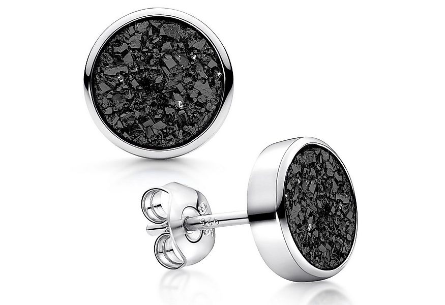 Materia Paar Ohrstecker Damen Schwarz Glitzer Druzy Quarz rund SO-74, 925 S günstig online kaufen