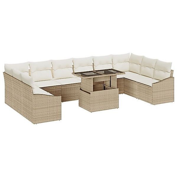 vidaXL Loungesofa 11-teiliges Garten-Sofa-Set mit Kissen Beige Poly Rattan, günstig online kaufen