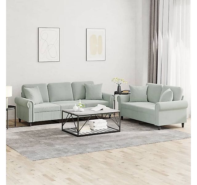 vidaXL Sofa Sofagarnitur Set mit Kissen Samt, 2-tlg., Hellgrau günstig online kaufen