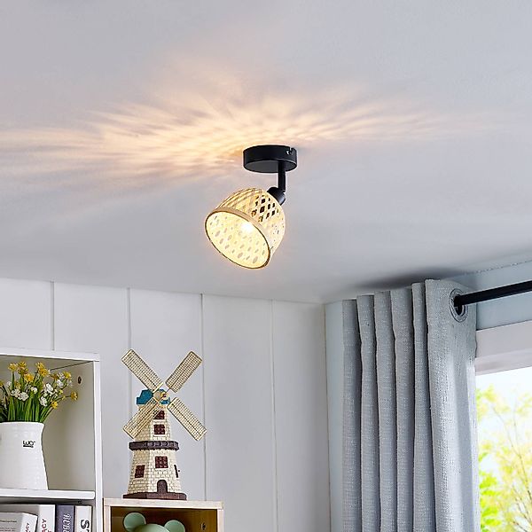 Lindby Deckenspot Youstin, Ø 12,5 cm, Bambus, E14 günstig online kaufen