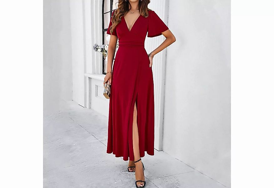 RUZU UG Dirndl Einfarbiges Schlankes Kleid mit V-Ausschnitt für Frühling un günstig online kaufen