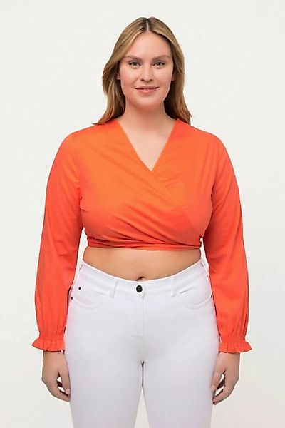 Ulla Popken Wickelbluse Wickelbluse kurz V-Ausschnitt Langarm Biobaumwolle günstig online kaufen