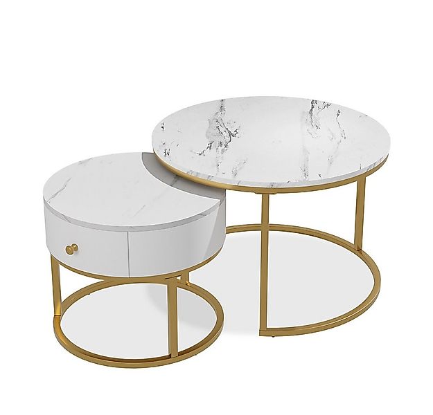 Vicco Couchtisch Madrid, Marmor Weiß, 70 x 70 cm, kleiner Tisch mit Schubla günstig online kaufen