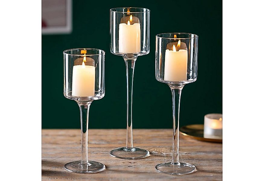 LuxusKollektion Teelichthalter 3er Set Teelichthalter Glas - Elegante Kerze günstig online kaufen