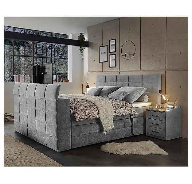 Lomadox Boxspringbett DURAZNO-09, 180x200cm, dark grey, TV-Halterung, Bettk günstig online kaufen