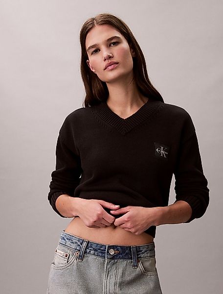 Calvin Klein Jeans V-Ausschnitt-Pullover Feinstrick, taillenlang günstig online kaufen