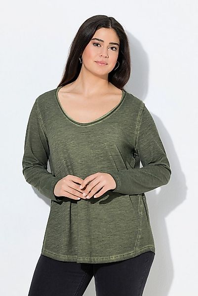 Ulla Popken Longsleeve Shirt Rollkanten Classic V-Ausschnitt Langarm günstig online kaufen