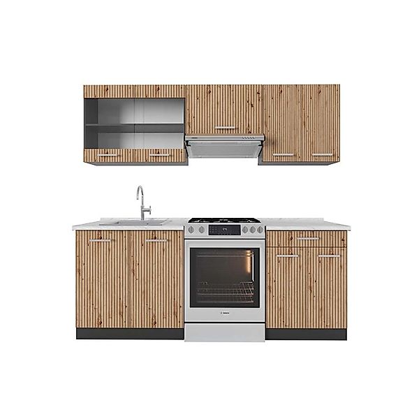 Vicco R-Line Küchenzeile Artisan Eiche/Anthrazit 200 cm AP Marmor ohne E-Ge günstig online kaufen