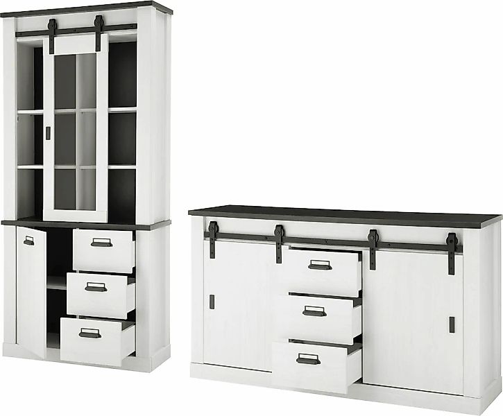 Home affaire Wohnwand "SHERWOOD" 2 Stk. tlg. Scheunentorbeschlag und Apothe günstig online kaufen