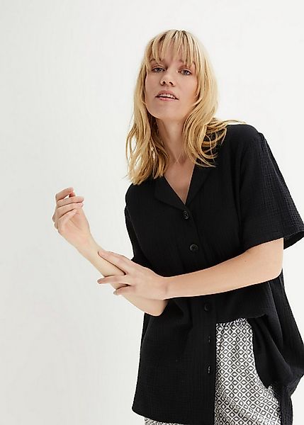 bonprix Hemdbluse weite Passform, mit halbarm, aus Baumwolle, verlängerter günstig online kaufen