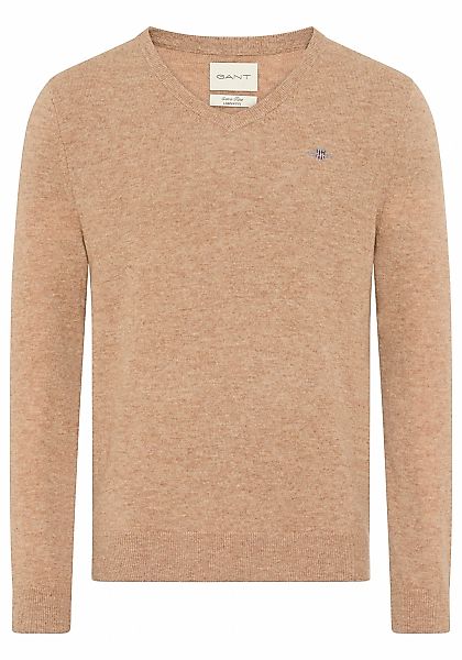 Gant V-Ausschnitt-Pullover "EXTRAFINE LAMBSWOOL V-NECK" mit Logostickerei günstig online kaufen