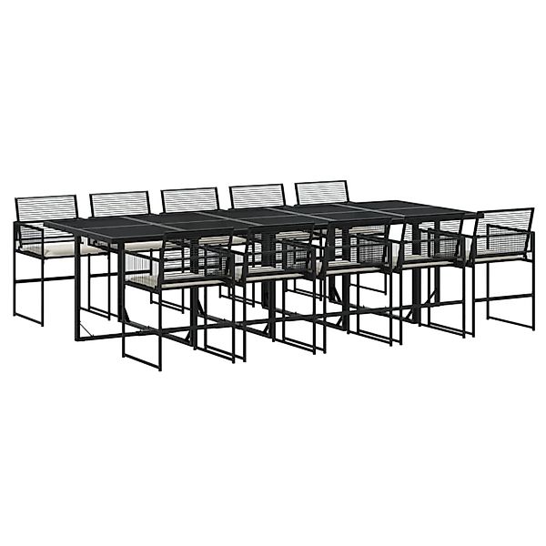 vidaXL 11-Tlg Garten-Essgruppe mit Kissen Schwarz Poly Rattan 3295026 günstig online kaufen
