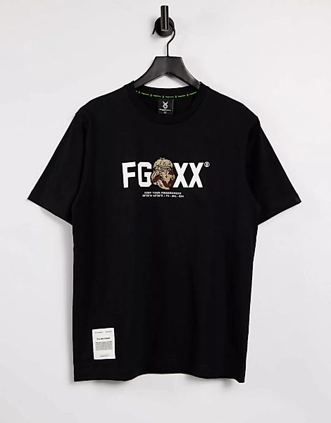Fingercroxx – T-Shirt in Schwarz mit großem Logo günstig online kaufen