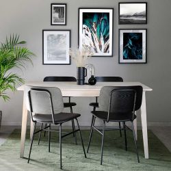 Essgruppe in Holz White Wash und Schwarz vier Stühle (fünfteilig) günstig online kaufen