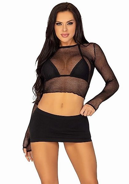 Leg Avenue Crop-Top Netz-Top mit langen Armen - schwarz (1-tlg) transparent günstig online kaufen